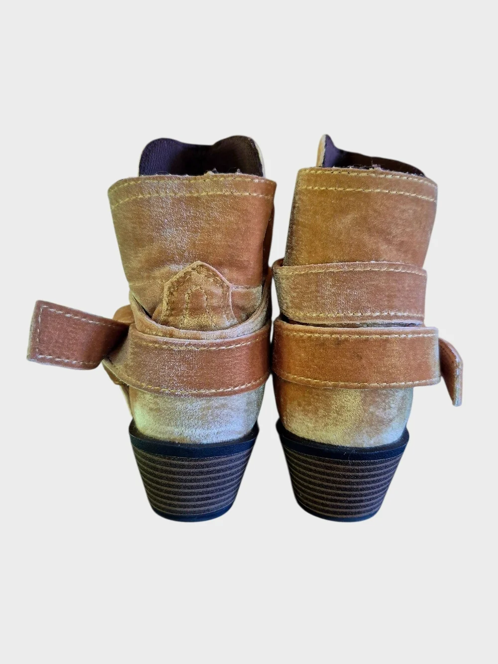 Justin Velvet Ankle Booties with Side Tie - Tan